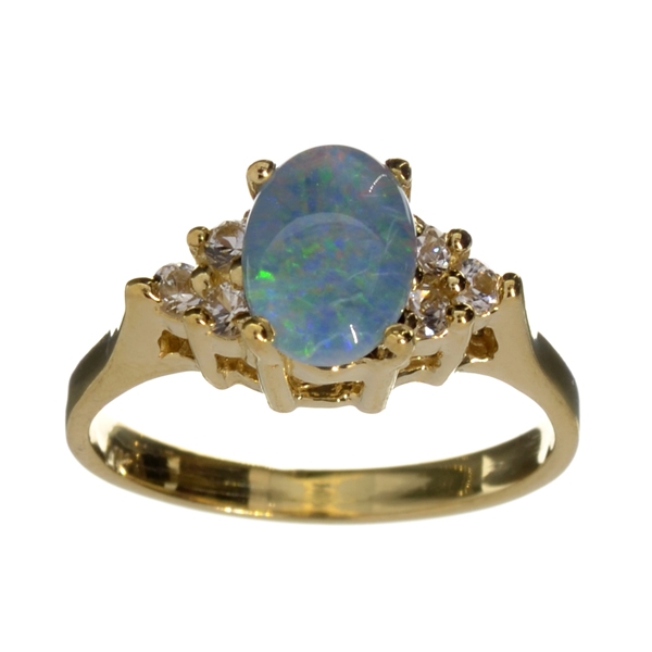 14KT. Gold, 0.76CT Opal Triplet And Sapphire Ring