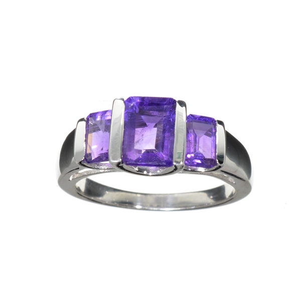 1.75CT Emerald Cut Purple Amethyst Quartz And Platinum Over Sterling Silver Ring