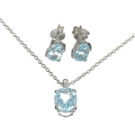 2.54 Oval Cut Blue Topaz Sterling Silver Pendant With 18" Chain And 1.96CT Oval Cut Blue Topaz Solitaire Earrings