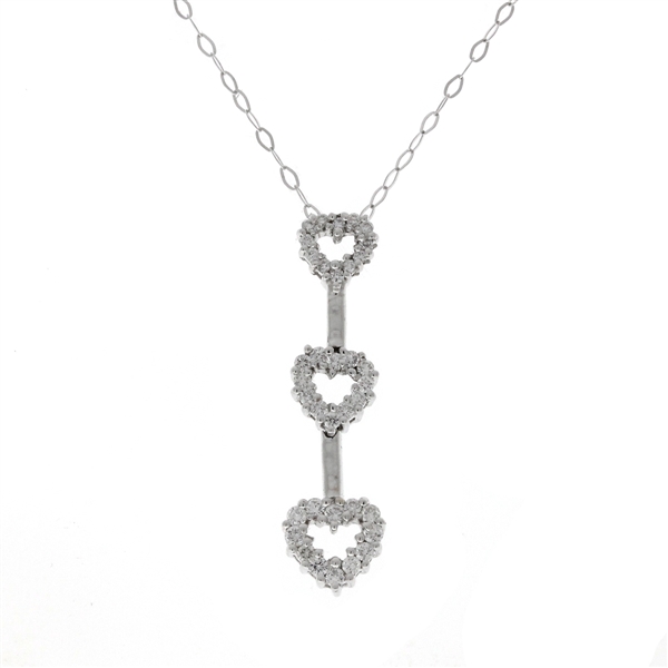 18KT White Gold 0.20CT Diamond Triple Heart Pendant -PNR-