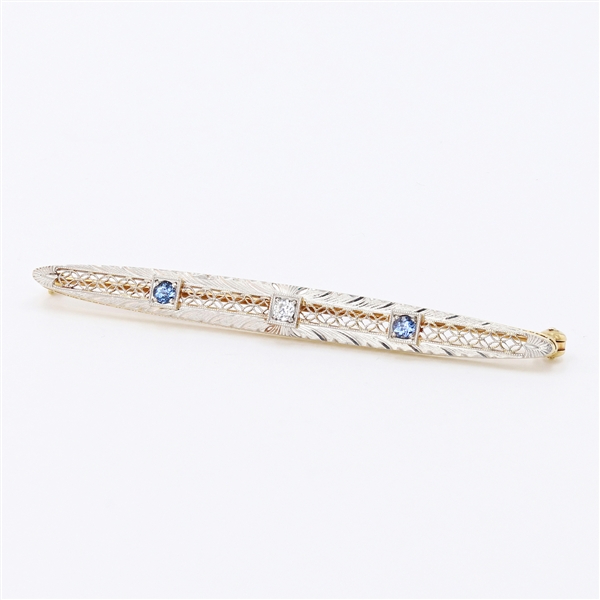 14K Yellow Gold 0.07CT Diamond and Crystal Brooch -PNR-