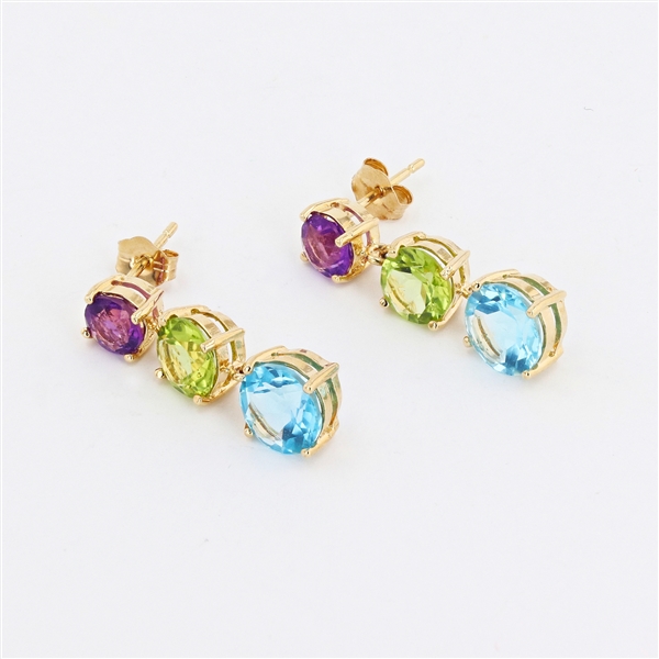 14K Yellow Gold 5.33CT Mulit-Gemstone Earrings -PNR-