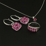 Ruby Ring size 7, Earrings, and Pendant Sterling Silver Collection 