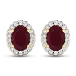 14K Yellow Gold Earrings 1.7 Carat Ruby Oval Cut with White Diamond  0.288ct (Vault_Q) 