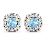 14K Yellow Gold Earrings 1.5 Carat Aquamarine Cushion Cut with White Diamond  0.448ct (Vault_Q) 