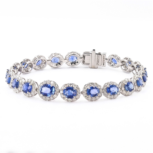 App: $17,537 9.53ctw Blue Sapphire and 3.85ctw Diamond 14K White Gold Bracelet (Vault_R46) 