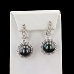 App: $9,125 13MM Tahitian South Sea Cultured Pearl and 1.64ctw Diamond 14K White Gold Dangling Earrings (Vault_R46) 