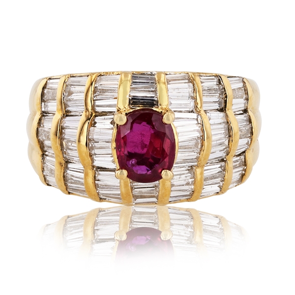 App: $9,590 0.82ct Ruby and 1.80ctw Diamond 18K Yellow Gold Ring (Vault_R46) 