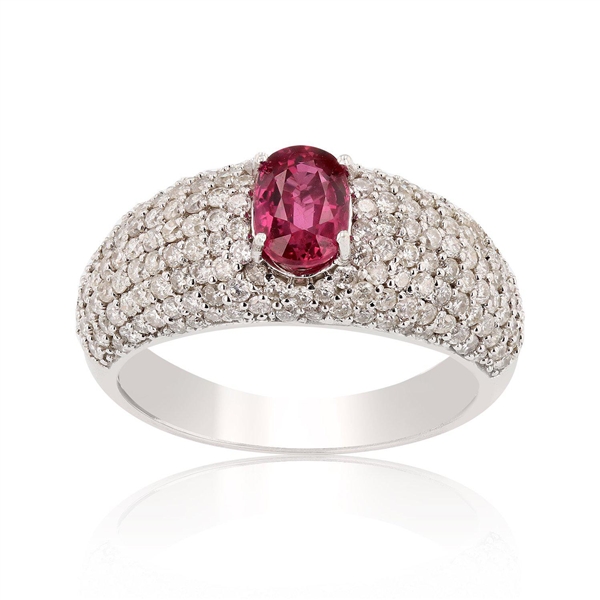 App: $10,765 1.03ct UNHEATED Ruby and 1.47ctw Diamond 14K White Gold Ring (Vault_R46) 