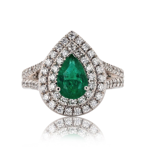 App: $13,927 1.16ct Emerald and 1.05ctw Diamond Platinum Ring (Vault_R46) 