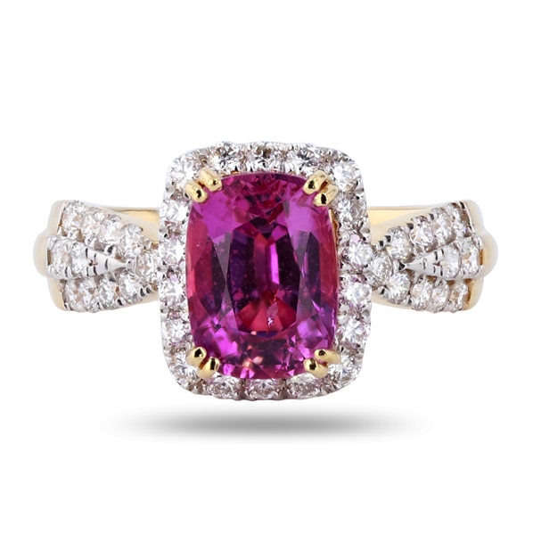 App: $12,390 2.71ct Purplish-Pink Sapphire and 0.66ctw Diamond 18K Yellow Gold Ring (GIA CERTIFIED) (Vault_R46) 