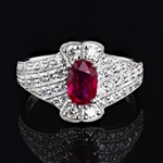 App: $11,570 1.02ct UNHEATED Ruby and 0.79ctw Diamond 18K White Gold Ring (GIA CERTIFIED) (Vault_R46) 