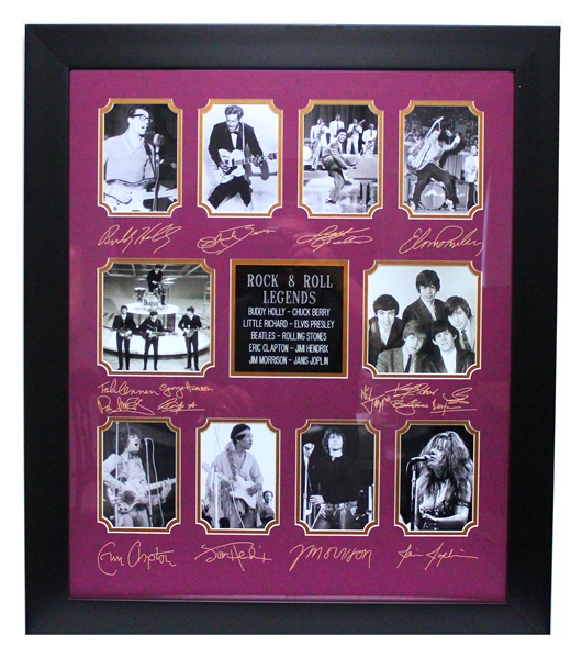 Rock and Roll Legends 16 Plate Signed Framed Art 28H x 24W