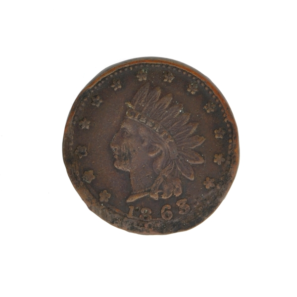 1863 U.S. Indian Head Cannon Drum Flag Civil War Token Coin