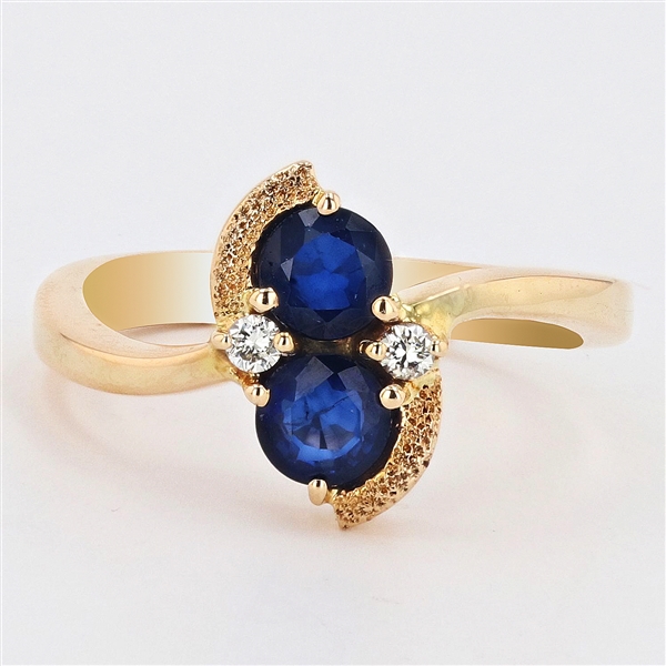 14K Yellow Gold 0.80CT Blue Sapphire and Diamond Ring -PNR-