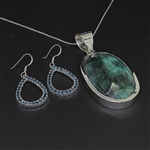 Blue Topaz Earrings and Emerald Pendant Sterling Silver Collection 