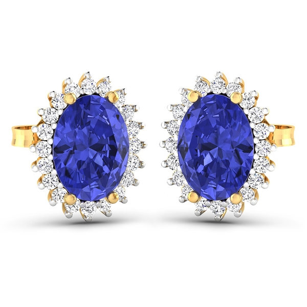 14K Yellow Gold Earrings 2.18 Carat Tanzanite Oval Cut with White Diamond  0.26ct (Vault_Q) 