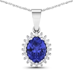 14K White Gold 18 Chain Pendant 1.15 Carat Tanzanite Oval Cut with White Diamond  0.13ct (Vault_Q) 