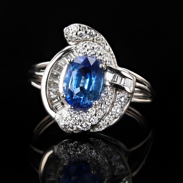 App: $8,050 1.87ct Blue Sapphire and 0.54ctw Diamond Platinum Ring (GIA CERTIFIED) (Vault_R46) 