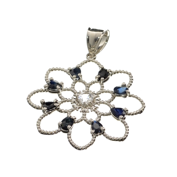 1.81CT Sapphire and White Topaz Sterling Silver Pendant