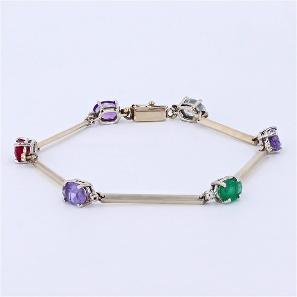 14K White Gold 5.56CT Multi-Gemstone Bracelet -PNR-