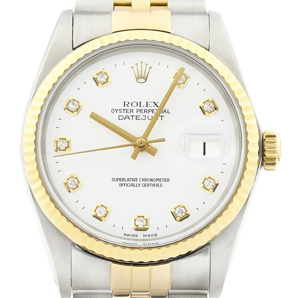 Rolex Mens Datejust 16013 18K Gold & SS White Diamond Dial Watch w_ Rolex Band (Vault_CC)