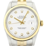 Rolex Mens Datejust 16013 18K Gold & SS White Diamond Dial Watch w_ Rolex Band (Vault_CC)