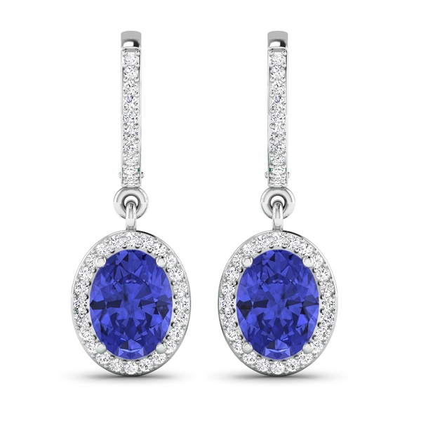 14K White Gold Earrings 2.18 Carat Tanzanite Oval Cut with White Diamond  0.32ct (Vault_Q) 