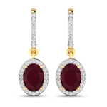 14K Yellow Gold Earrings 3 Carat Ruby Oval Cut with White Diamond  0.32ct (Vault_Q) 