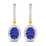 14K Yellow Gold Earrings 2.18 Carat Tanzanite Oval Cut with White Diamond  0.32ct (Vault_Q) 