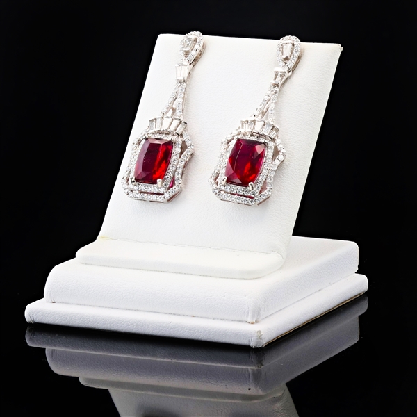 App: $14,900 4.61ctw Rubellite Tourmaline and 1.94ctw Diamond Platinum Earrings (Vault_R46) 