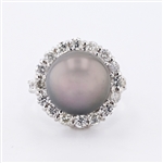 App: $5,760 12.5mm Tahitian Pearl and 1.54ctw Diamond 14K White Gold Ring (Vault_R46) 