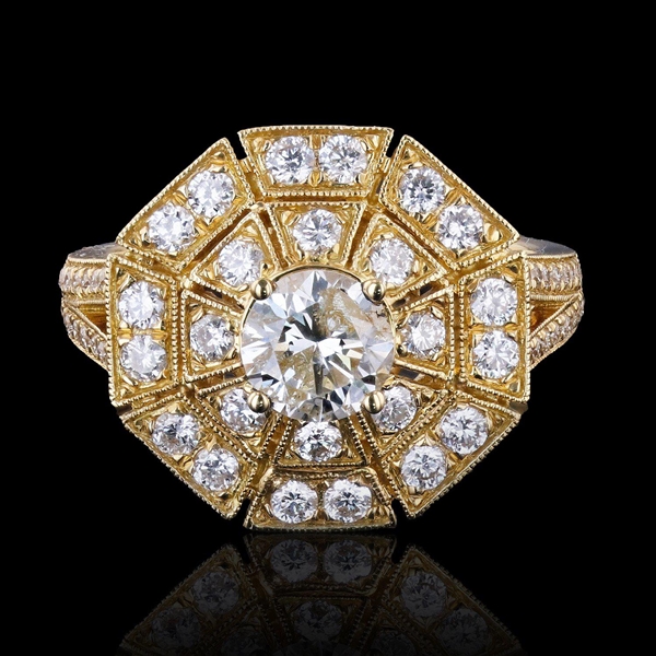 App: $6,950 0.71ct CENTER Diamond 18K Yellow Gold Ring (1.48ctw Diamonds) (Vault_R46) 