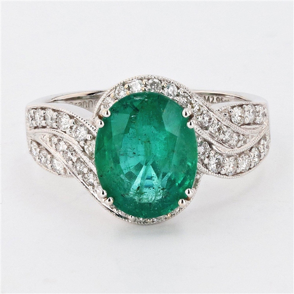 App: $8,800 2.95ct Emerald and 0.47ctw Diamond 18K White Gold Ring (Vault_R46) 