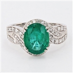 App: $8,800 2.95ct Emerald and 0.47ctw Diamond 18K White Gold Ring (Vault_R46) 