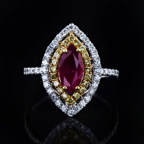 App: $6,880 1.15ct Ruby and 0.22ctw Diamond 18K White and Yellow Gold Ring (Vault_R46) 