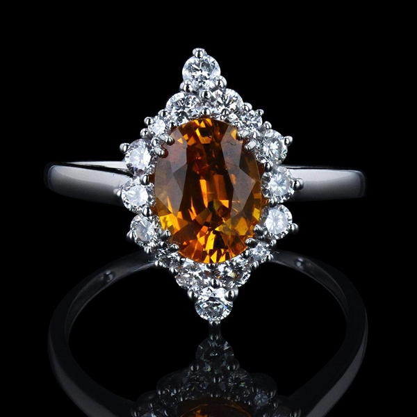 App: $7,500 1.75ct Yellow-Orange Sapphire and 0.51ctw Diamond Platinum Ring (GIA CERTIFIED) (Vault_R46) 