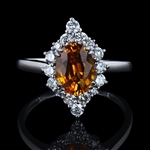 App: $7,500 1.75ct Yellow-Orange Sapphire and 0.51ctw Diamond Platinum Ring (GIA CERTIFIED) (Vault_R46) 