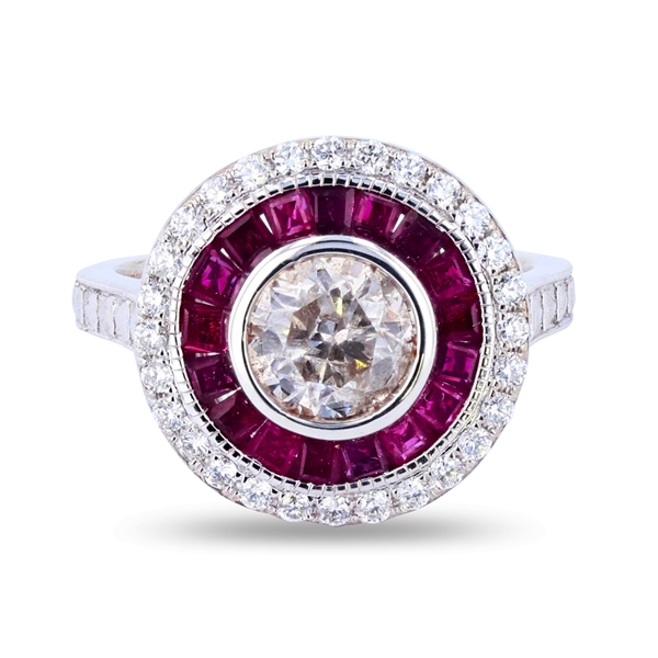 App: $10,288 1.10ct Diamond and 1.01ctw Ruby 18K White Gold Ring (1.43ctw Diamonds) (Vault_R46) 