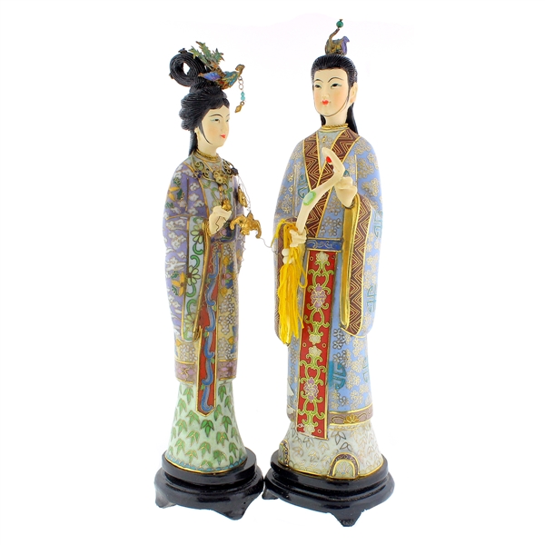 Outstanding Chinese Cloisonné Bride and Groom Set