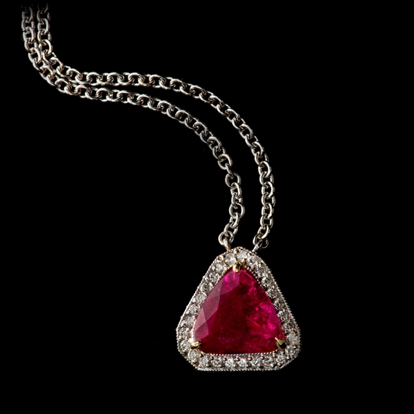 18KT White Gold, 1.44CT Rubellite and Brilliant Cut Diamond Pendant (VGN B-143)