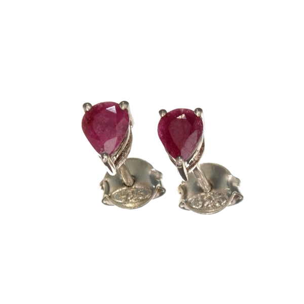 0.90CT Pear Cut Ruby And Sterling Silver Earrings