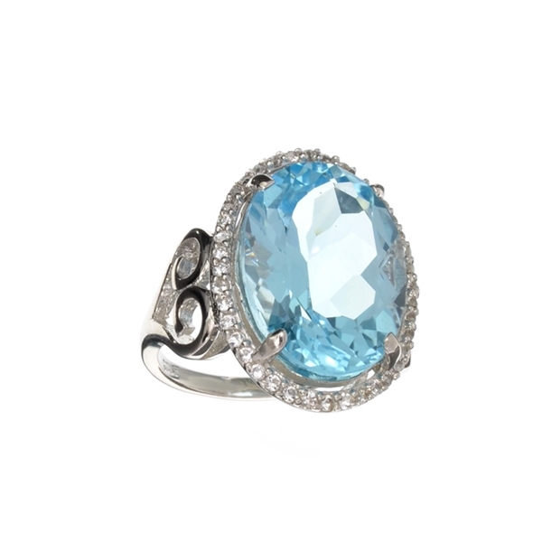 14.35CT Blue Topaz And White Sapphire Sterling Silver Ring