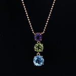 14KT Yellow Gold Blue Topaz/Peridot/Amethyst Pendant -PNR-