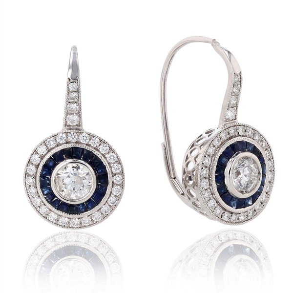 App: $9,710 1.04ctw Blue Sapphire and 1.34ctw Diamond Platinum Earrings (Vault_R46) 