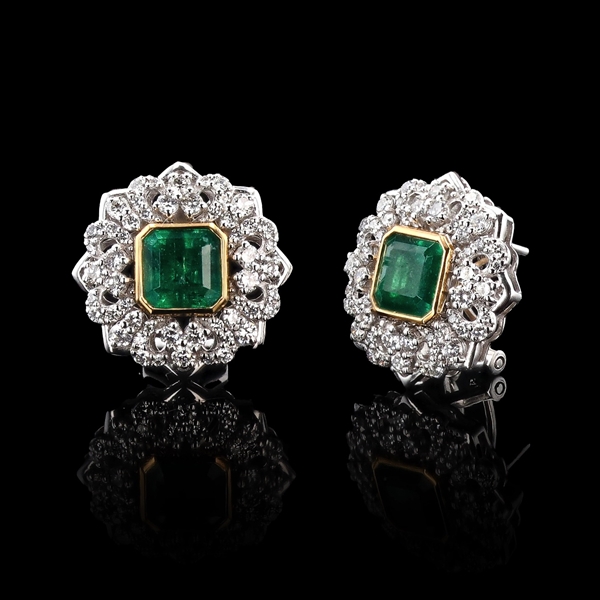 App: $40,758 4.45ctw Emerald and 1.82ctw Diamond Platinum and 18K Yellow Gold Earrings (Vault_R46) 