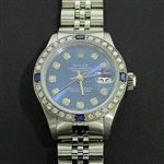 Rolex Ladies Datejust Blue Diamond Dial 18K White Gold & Stainless Steel Watch 