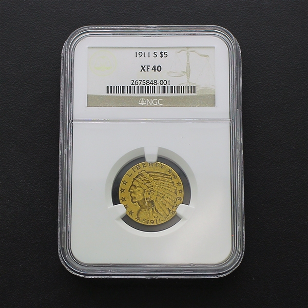 1911-S $5.00 U.S. Indian Head Gold Coin (DF)