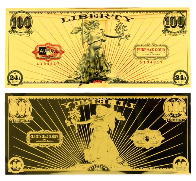 2020 100mg .999 Pure 24K Gold St. Gaudens Liberty Aurum Gold Note