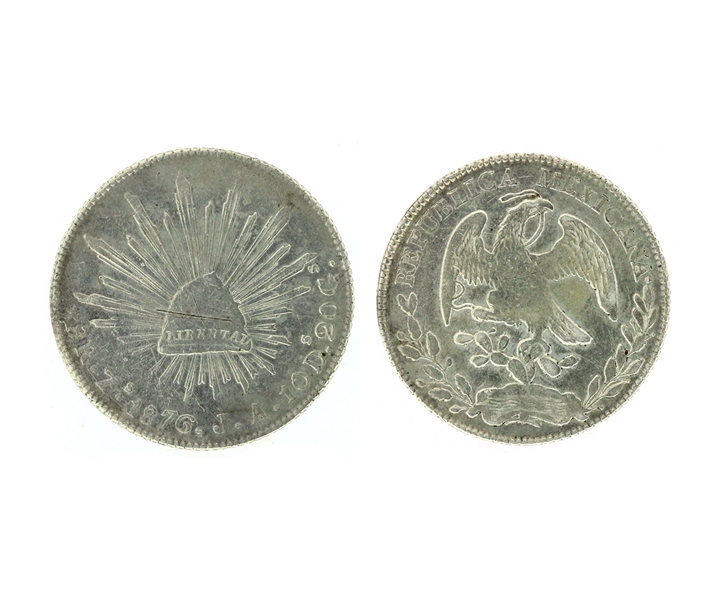 1876 8 Reale Mexican "Cap and Rays" 0.902 Purity Silver Coin